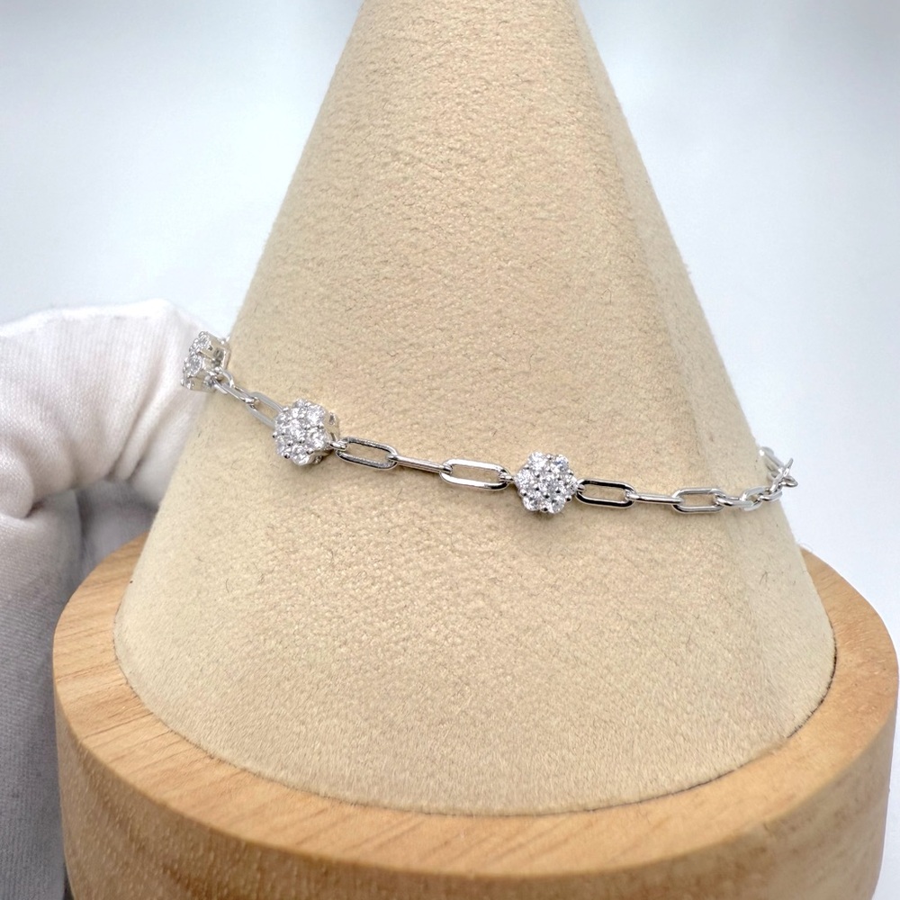 .925 Sterling Silver Cz Flower Bracelet - Picture 9 of 16